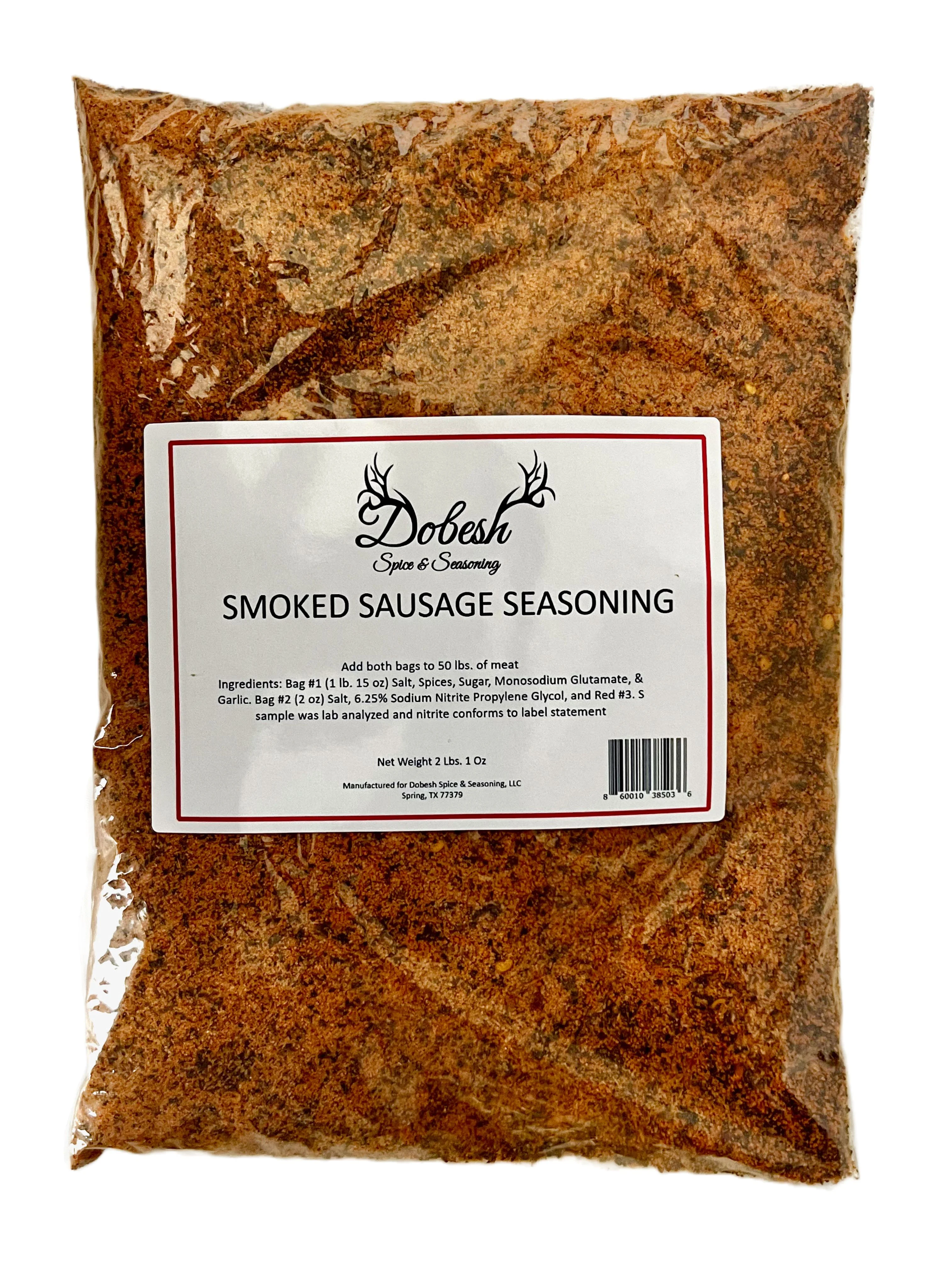 Dobesh Smoked Sausage Seasoning with Cure. 2Lbs Bag. Smoky Czech Flavor Sausage Seasoning Mix for Venison, Beef, Pork, Elk, Deer, Wild Game and Domestic Meat - Sausage Seasoning Kit