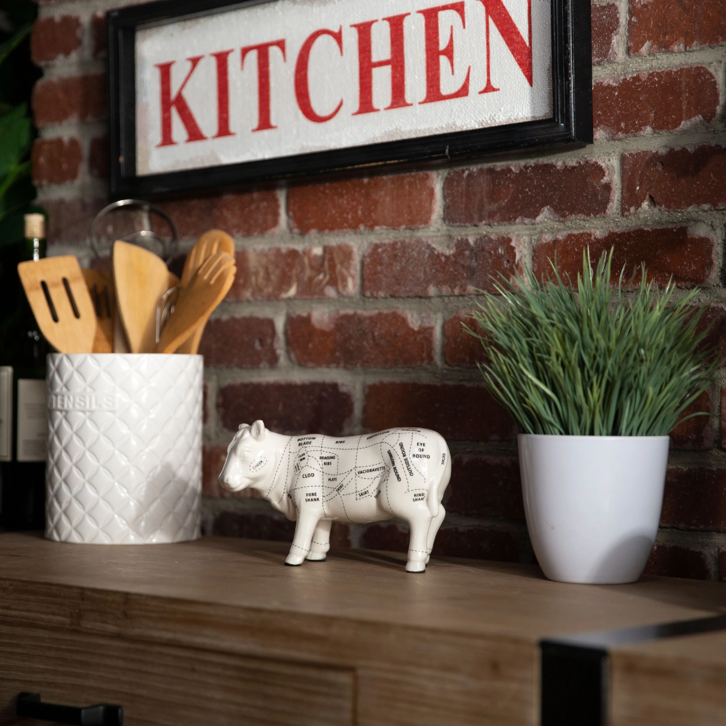 Urban Trends Collection Ceramic Standing Beef Cut Chart Figurine Gloss Finish White