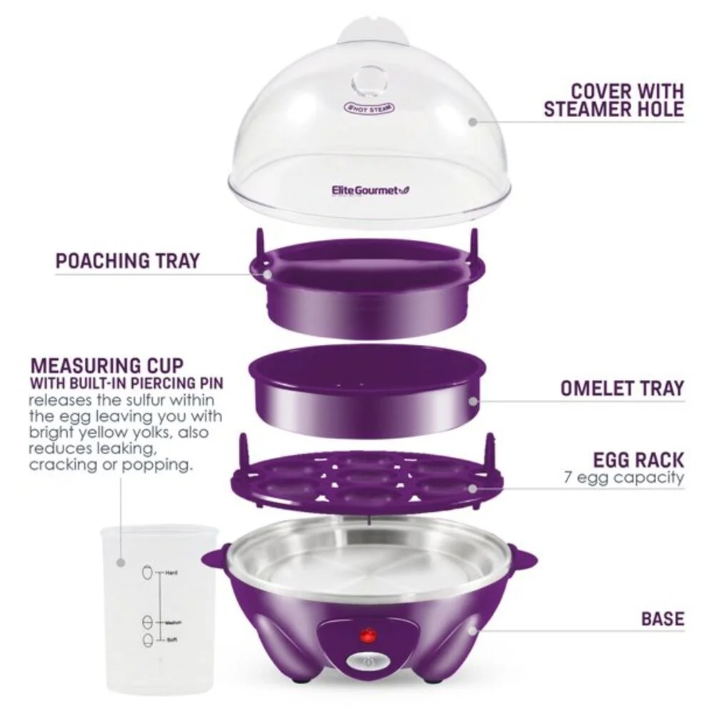 Elite Gourmet Easy Egg Cooker, Purple