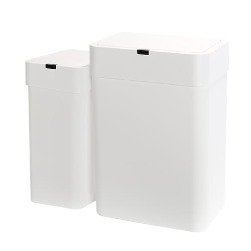 ELPHECO Bathroom Trash Can with Lid, 2 Pack Automatic Garbage Can, 2.5 Gallon + 4 Gallon Motion Sensor Smart Rubbish Bin, Slim Waterproof Trash Bins for Bedroom, Office, Living Room, White