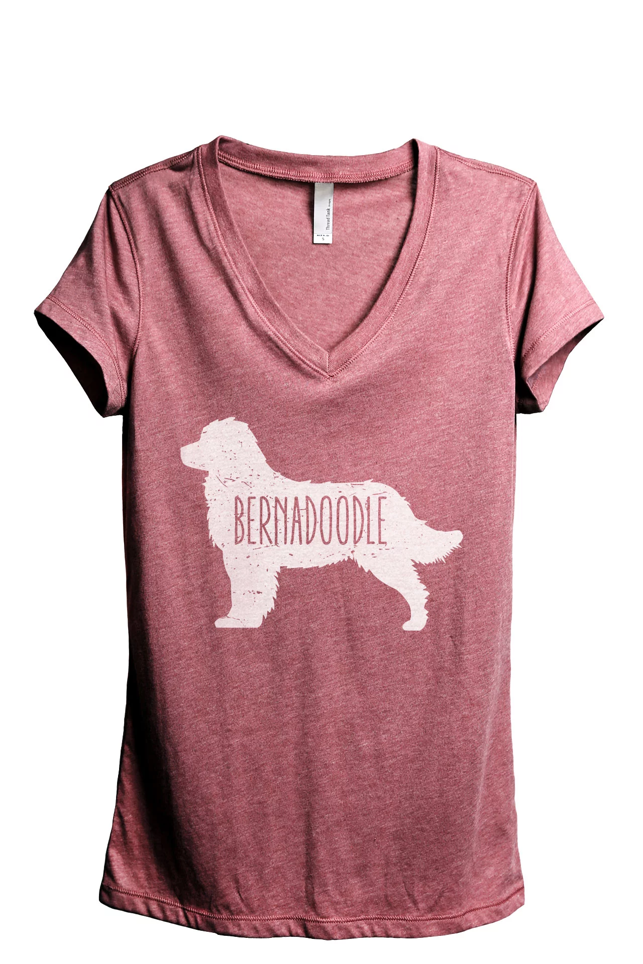 Bernedoodle Dog Silhouette Women's Fashion Relaxed V-Neck T-Shirt Tee Heather Rouge X-Large
