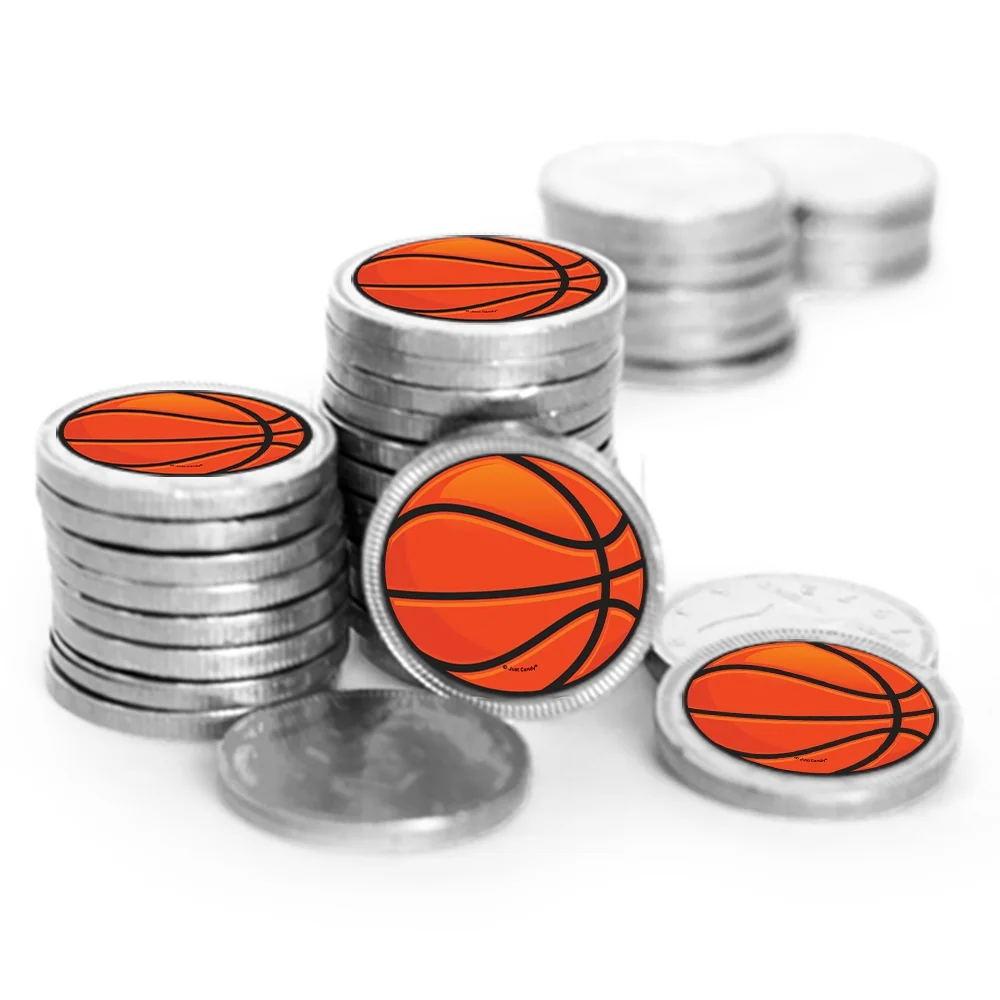 84 Pcs Basketball Candy Party Favors Chocolate Coins with Silver Foil by Just Candy