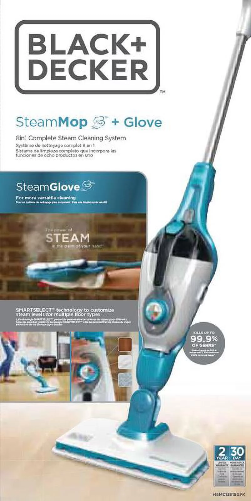Black and Decker HSMC1361SGP 7-in-1 SteamMop W/ SteamGlove Handheld Steamer