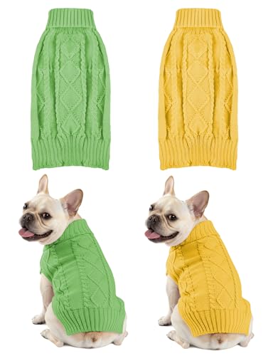 2PCS Dog Christmas Sweater, Soft Warm Pet Clothes Coat for Small Medium Large Dogs and Cats Boy Girl, Fall Cozy Holiday Turtleneck Knitting Collar Pullover Pup Outfit Costume for Thanksgiving New Year