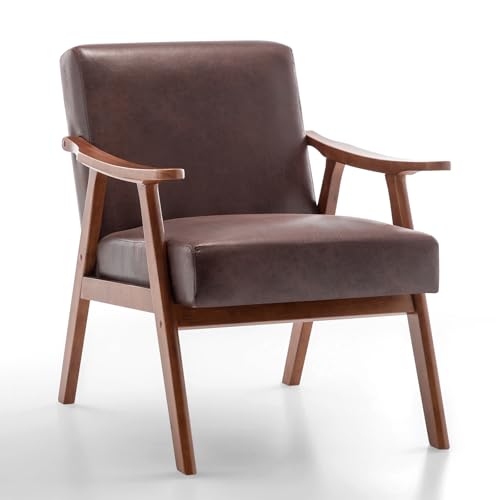 Rovibek Upholstered Accent Chair with Arms - Mid Century Modern Accent Chairs with Wood Frame, Upholstered Arm Chairs with 5.9in Thick Foam, Beige Occasional Chair, Set of 2