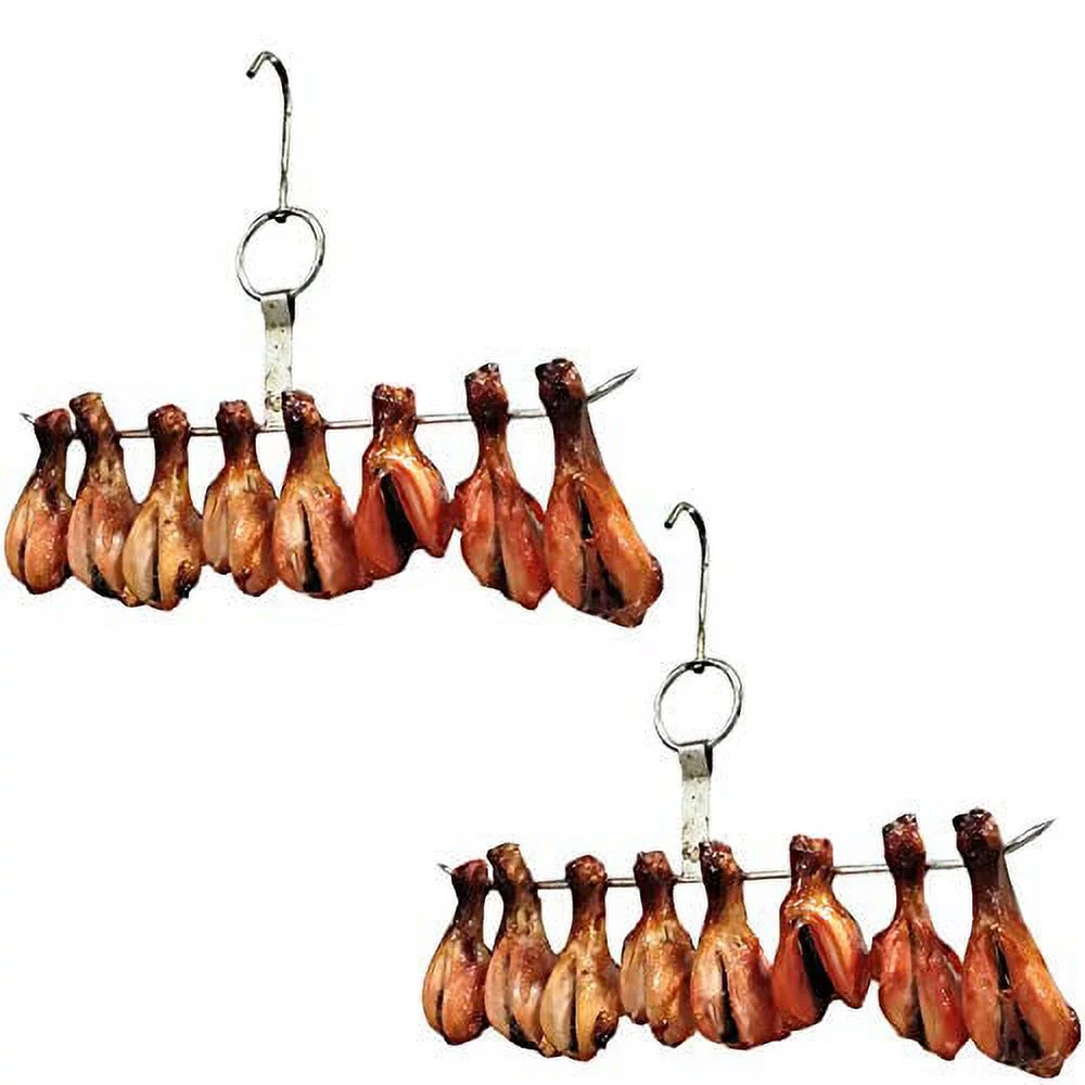 TIHOOD 2PCS Stainless Steel Chicken Wings and Leg Smocking Hanger Meat Hooks Bacon Shop Hook BBQ Grill Hanger Cooking Tools Accessories