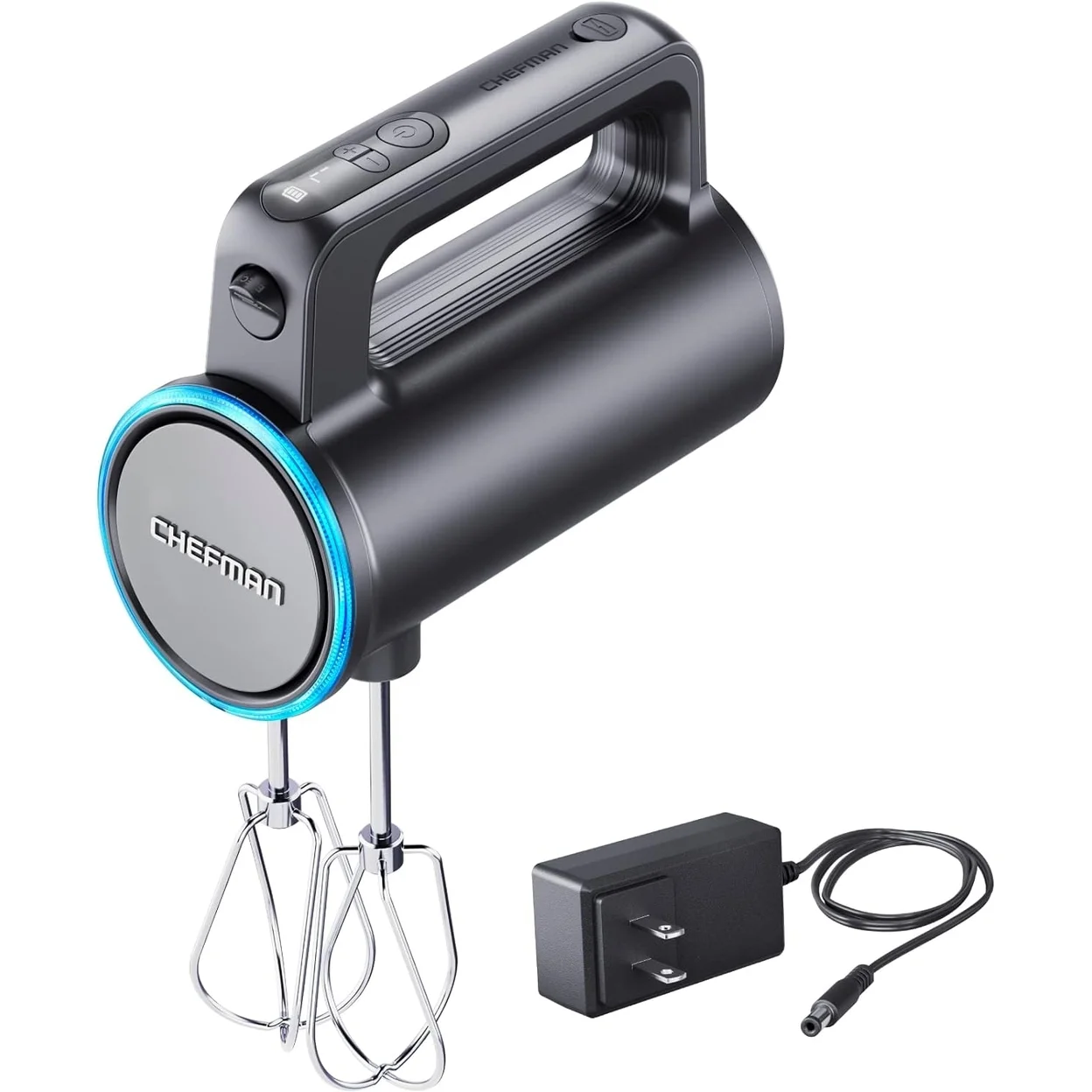 Chefman Cordless Hand Mixer w/ 7 Speed Settings, Digital Display, LED Charge Indicator - Black, New