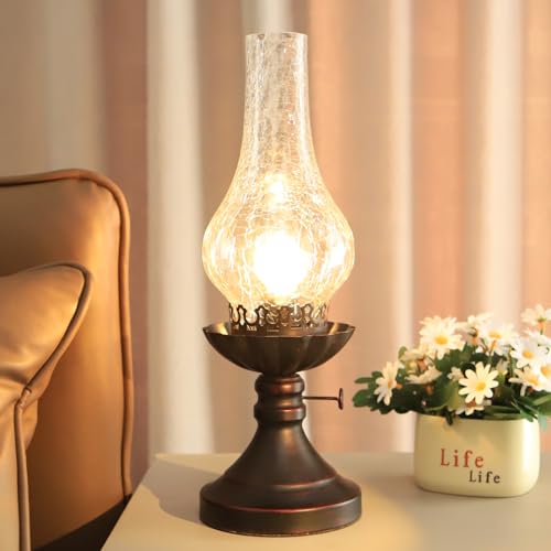 Rustic Lamp,Retro Bedside Lamps for Farmhouse,Bedroom,Lamps for Nightstand,Industiral Table Lamp with Glass lampshade,Bulb Included (Transparent Glass)