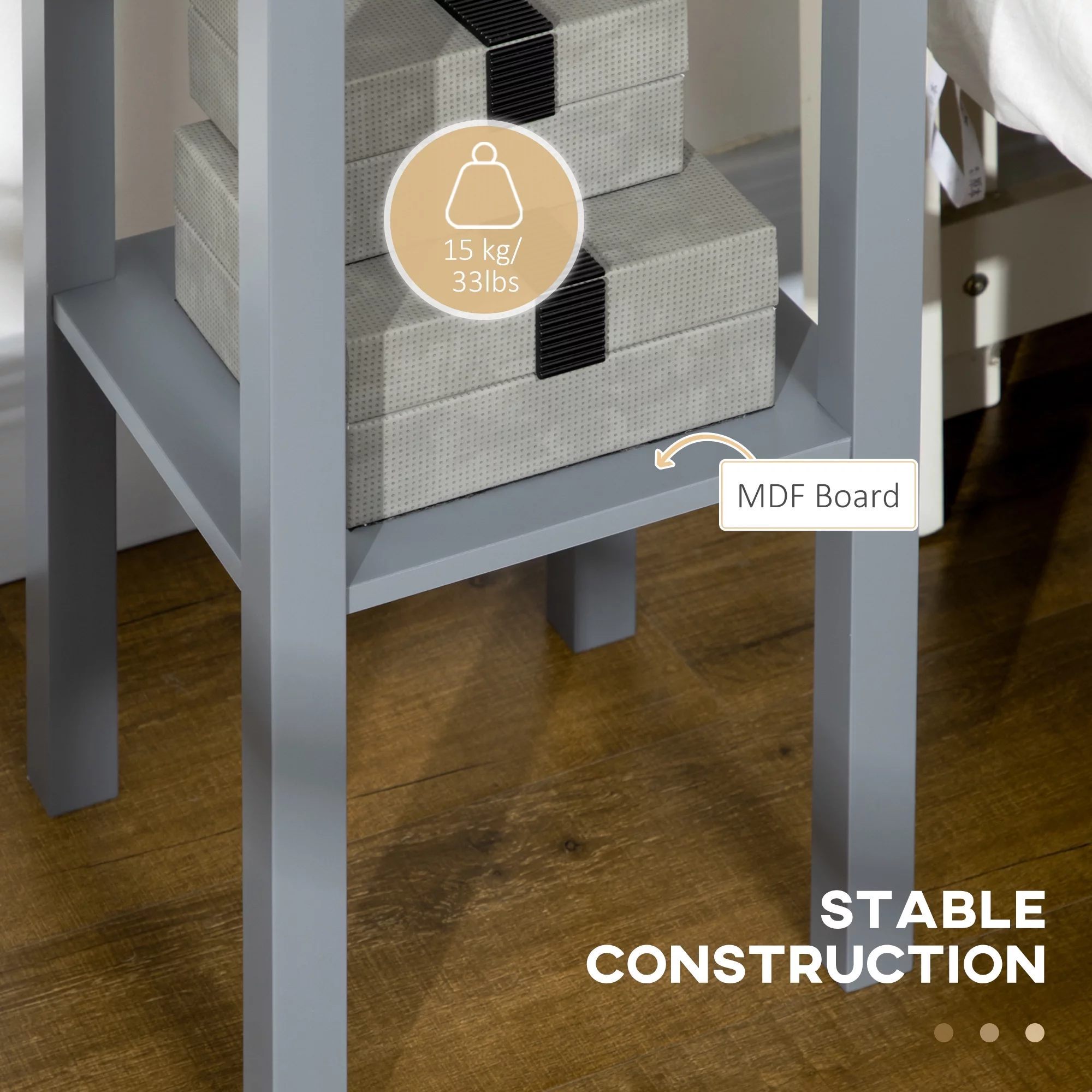 HOMCOM 2-Tier Side Table with Drawer Shelf, End Table, Gray