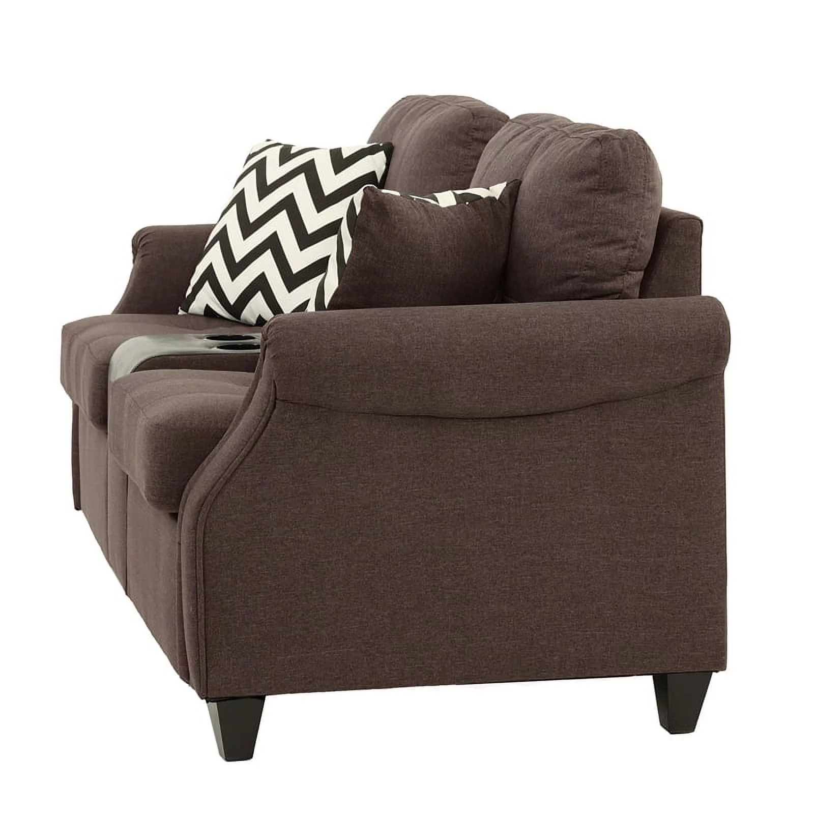 Poundex 2 Piece Fabric Sofa Set with USB Console in Dark Coffee