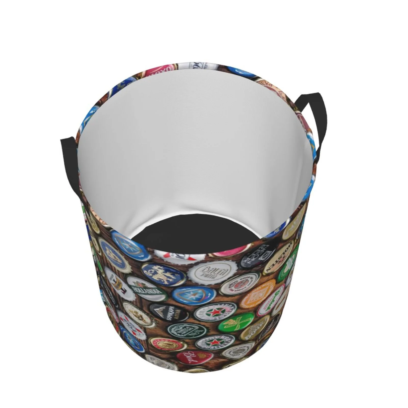 Fotbe Laundry Hamper With Durable Leather Laundry Basket Beer Caps Thickened Waterproof Round Collapsible Laundry Hamper, Dirty Clothes Laundry Basket