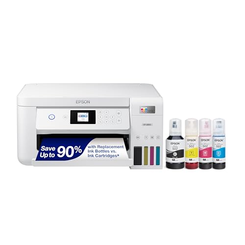 Epson EcoTank ET-2850 Wireless Color All-in-One Cartridge-Free Supertank Printer with Scan, Copy and Auto 2-sided Printing - White (Renewed)