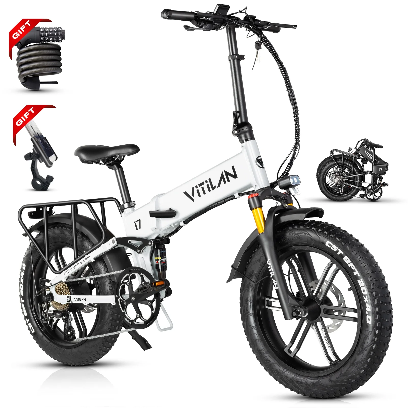 VITILAN i7 Pro 2.0 Folding Electric Bike for Adults, 28MPH 70 Miles Range 750W BAFANG Motor 48V 20AH Removable SAM-Sung Battery, 20” x 4.0" Fat Tire Full Suspension Electric Bicycles Shi-mano 8 Speed