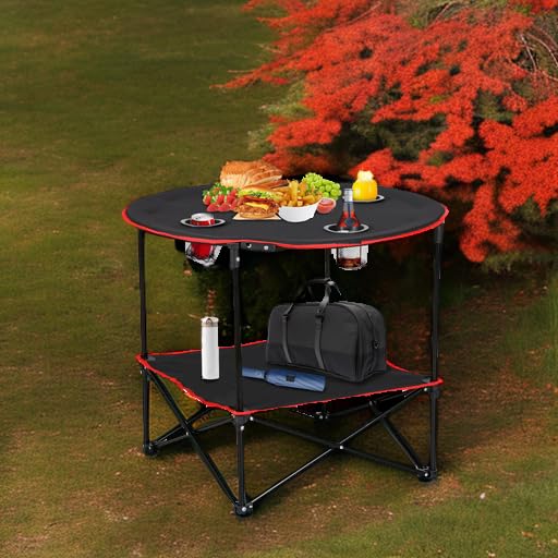 ZENY Portable Folding Picnic Table Outdoor Camping Table with 4 Cup Holders and Carrying Bag Collapsible Portable Tables Folding for BBQ Outdoor Fishing