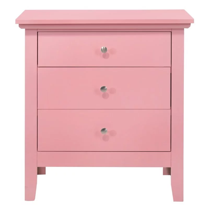 Home Square 3-Piece Set with Dresser TV Stand and 3-Drawer Nightstand in Pink