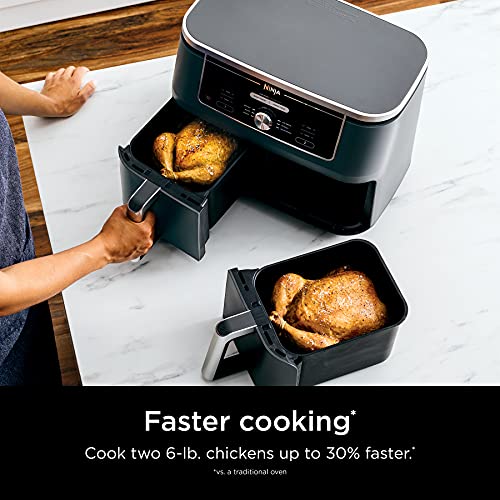 Ninja Foodi 10QT 6-in-1 DualZone Smart XL Air Fryer, 2 Independent 5QT Baskets, Smart Cook Thermometer, Match Cook, Smart Finish, Air Fry, Roast, Bake, Dehydrate, Reheat, Grey, DZ550
