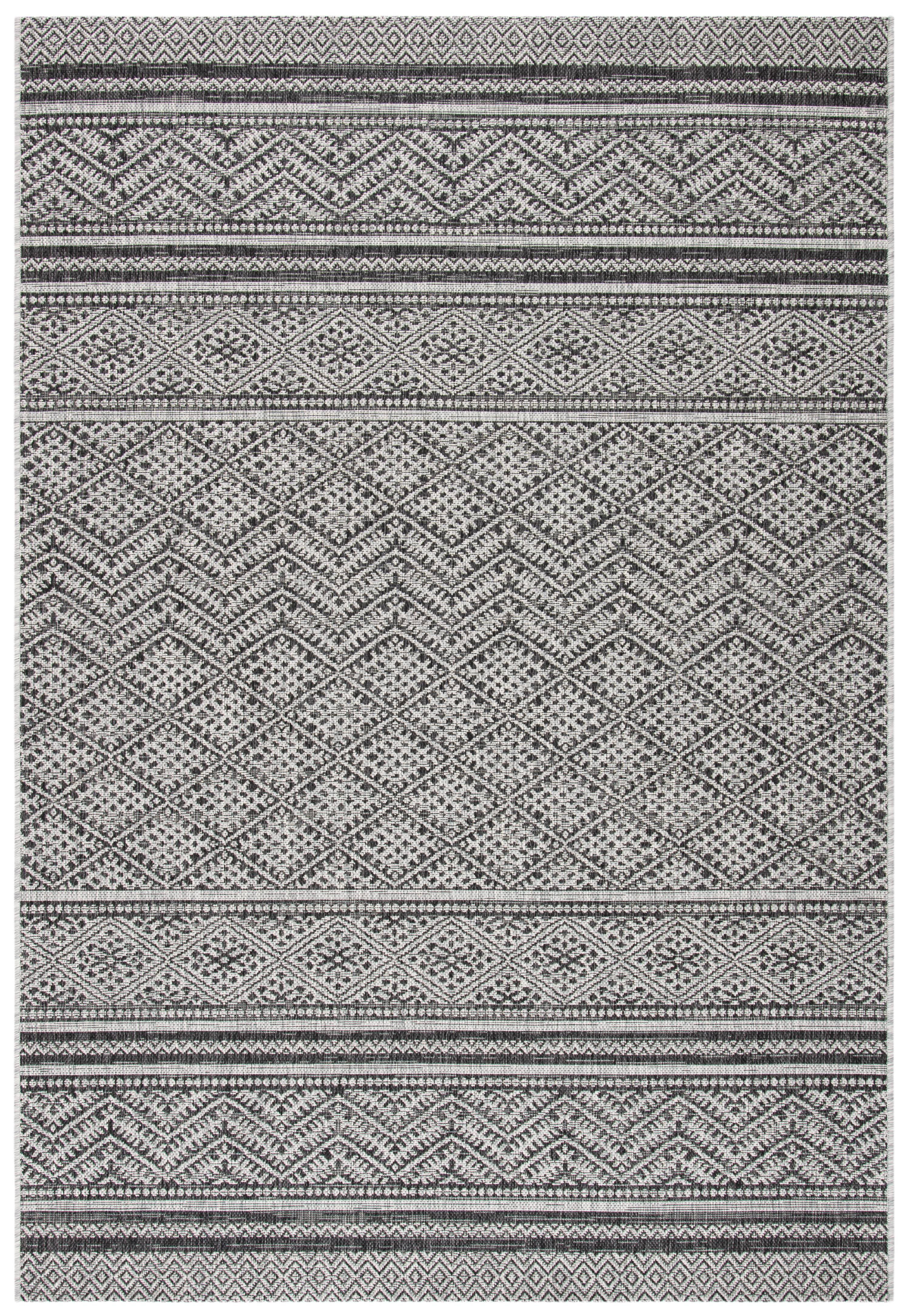 SAFAVIEH Courtyard Eric Geometric Chevron Indoor/Outdoor Area Rug, 8' x 10', Black/Grey