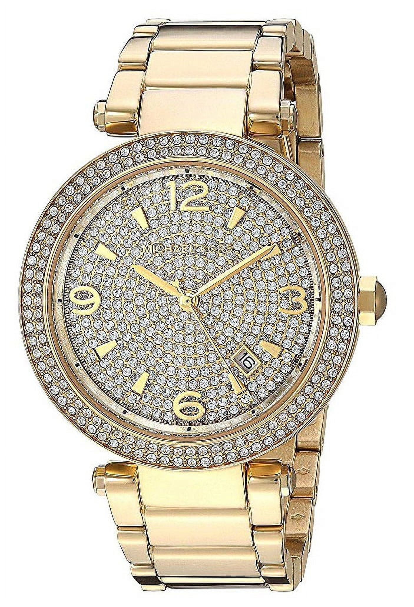 Michael Kors Glitz Crystal Pave 38mm Gold Tone Steel Women