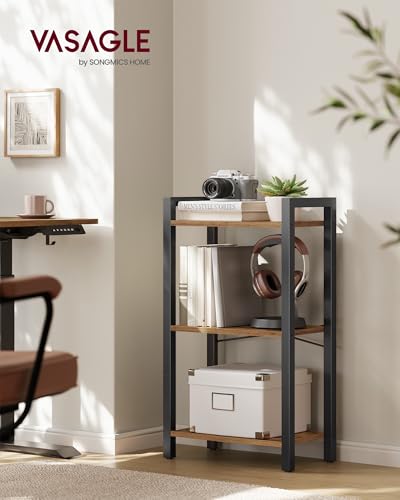 VASAGLE 5-Tier Bookshelf, Bookcase with Steel Frame, Book Shelf for Living Room, Home Office, Study, 11.8 x 31.5 x 60.2 Inches, Industrial Style, Rustic Brown and Ink Black ULLS081B01