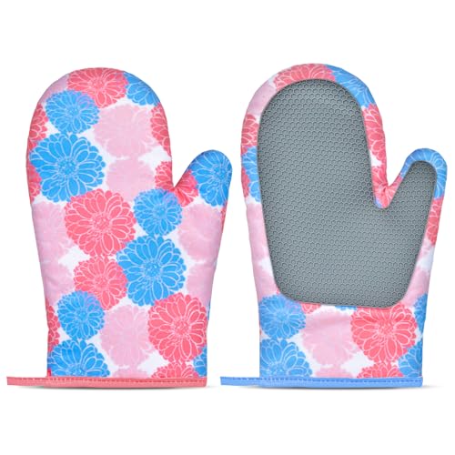 1 Pair Christmas Oven Mitts Gloves Heat Resistant Silicone Surface for Kitchen Baking Cooking Grilling(Xmas Oven Mittens)