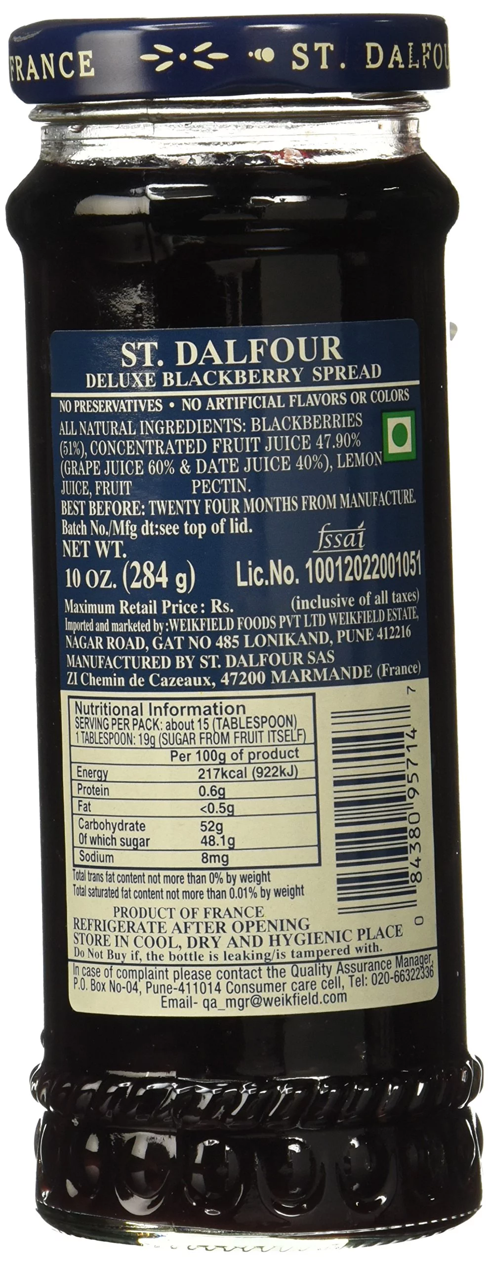 Charles Jacquin-St.Dalfour Consrv, Blk Rasp, 100%Fruit, 10-Ounce (Pack of 6)