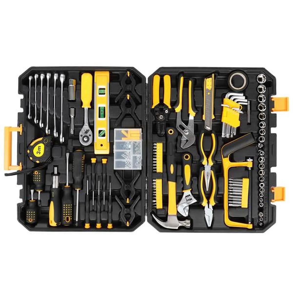 198Pcs Hand Tool Set Mechanics Kit Wrench Household Repair with Case Black & Yellow