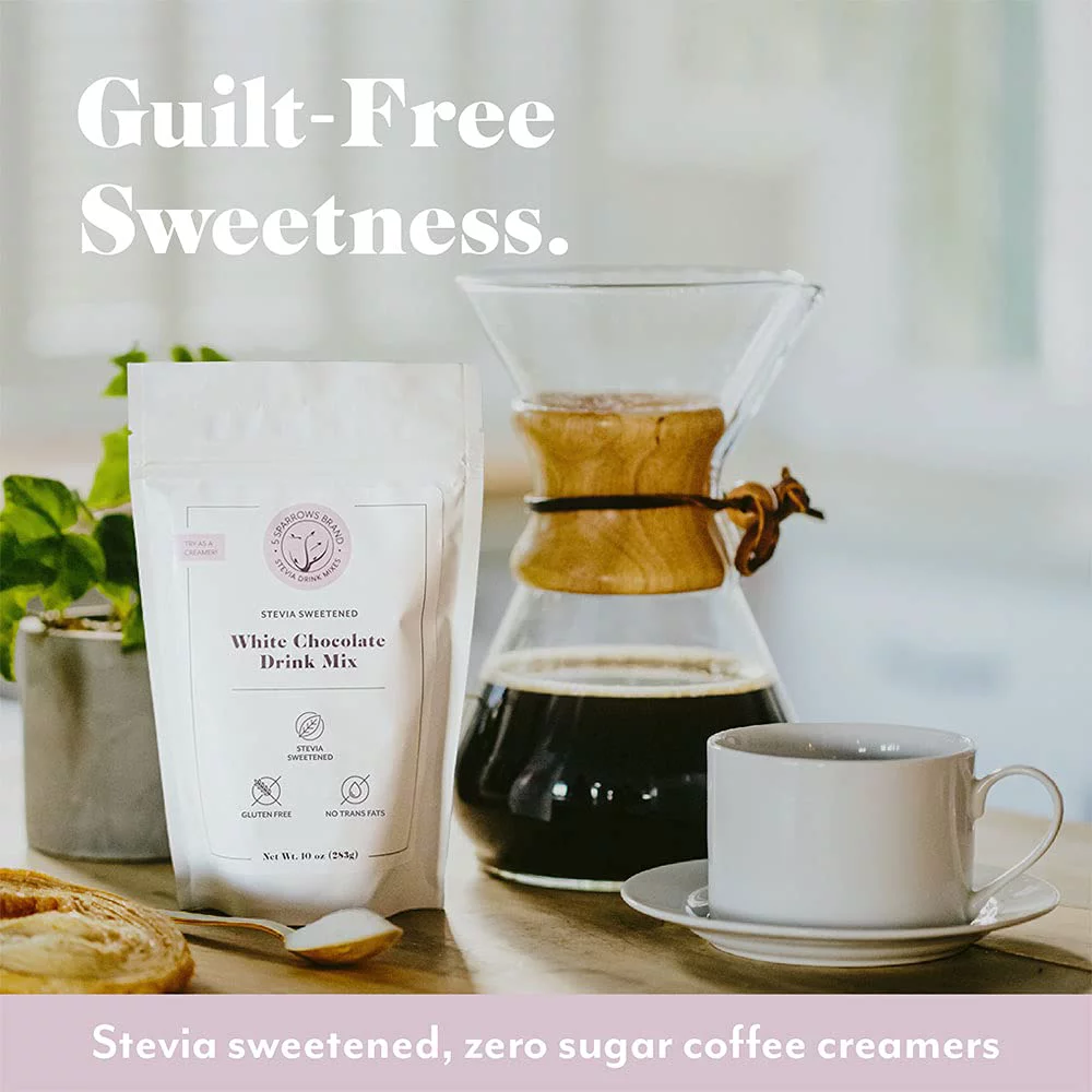 5 SPARROWS Sugar-Free White Chocolate Flavored Drink Mix- Stevia, Keto Friendly, Low FODMAP - No Sugar Coffee Creamer, 40 oz (2.5lb)