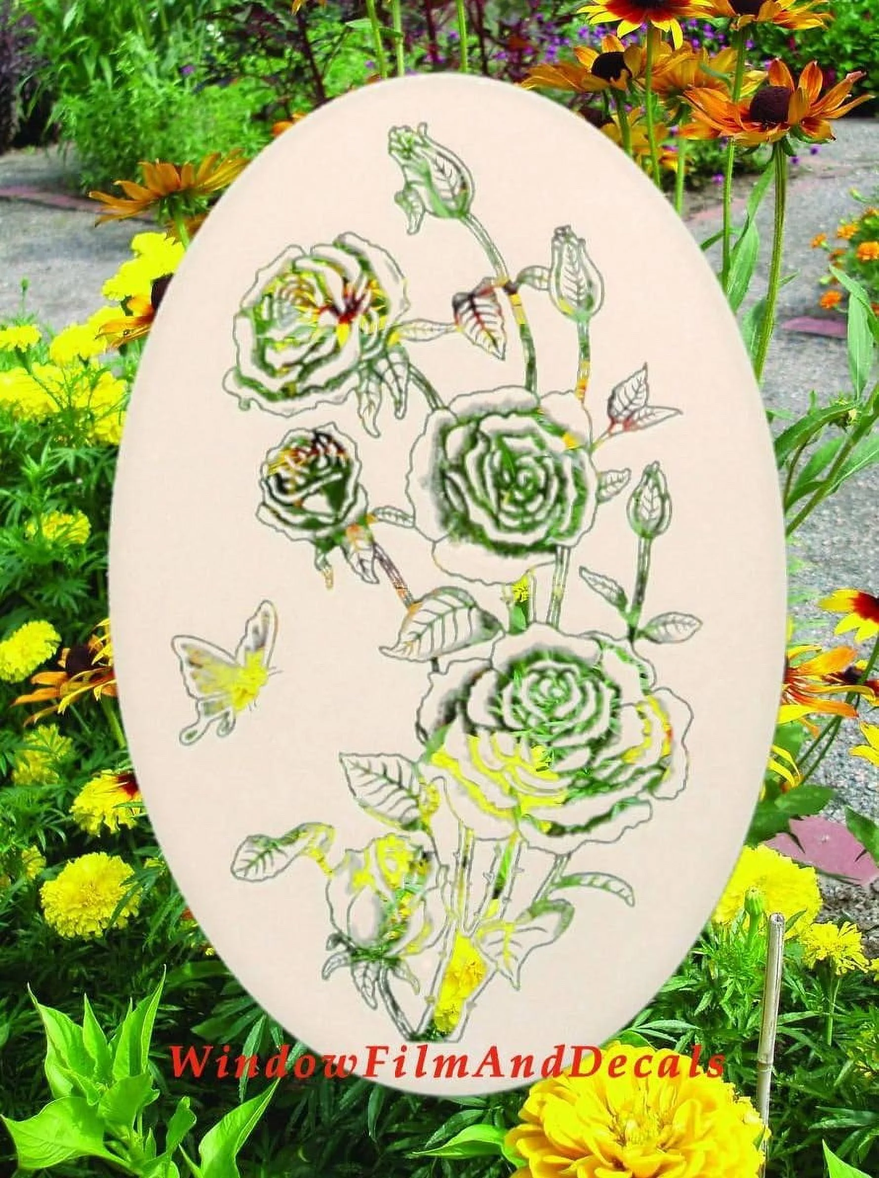 Roses Etched Window Decal Vinyl Glass Cling - 15