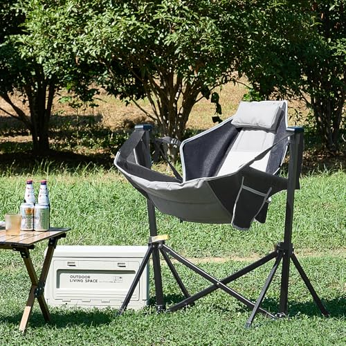 VEVOR Reclining Camping Chair, 300 lbs Load Camping Hammock Chair, Rocking Lounge Folding Chair with Cup Holder Storage Bag Headrest & Adjustable Backrest, for Camping and Other Outdoor Activities
