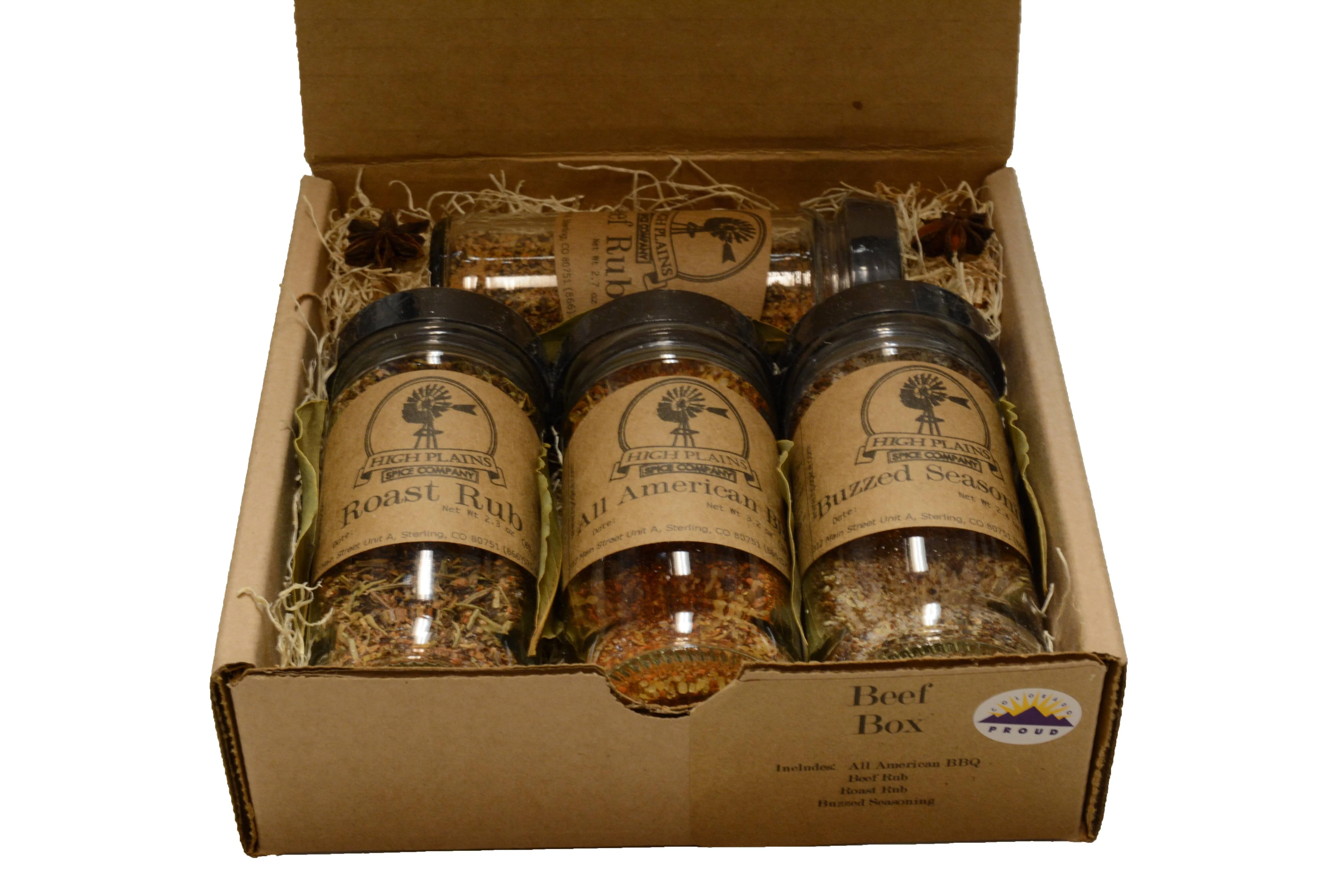 Beef Box Gift Set of 4 ~ Gift Set by High Plains Spice Company ~ Gourmet Meat and Veggie Spice Blends & Rubs For Beef, Chicken, Veggies & All Recipes ~ Spice Blends Handcrafted In Colorado, USA