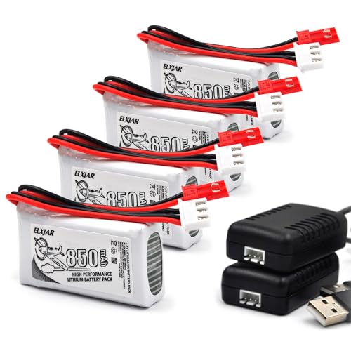 (4-Pack) 7.4V 850mAh 20C LiPo Battery with JST Plug for UDI U829A, U829X, MJX X600 RC Car, Boat, Drone