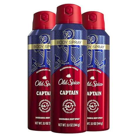 Old Spice Men's Body Spray Aluminum Free Captain, 5.1oz (Pack of 3)