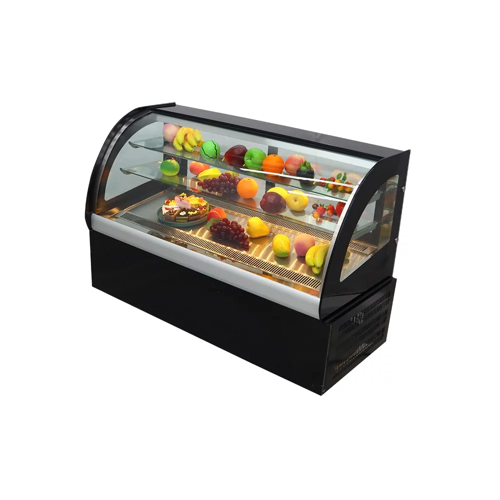 INTSUPERMAI 47" Refrigerated Cake Showcase Cooling Display Case Bakery Cabinet Defrost Right Angle 2-layer Back Sliding Door Desktop 220V
