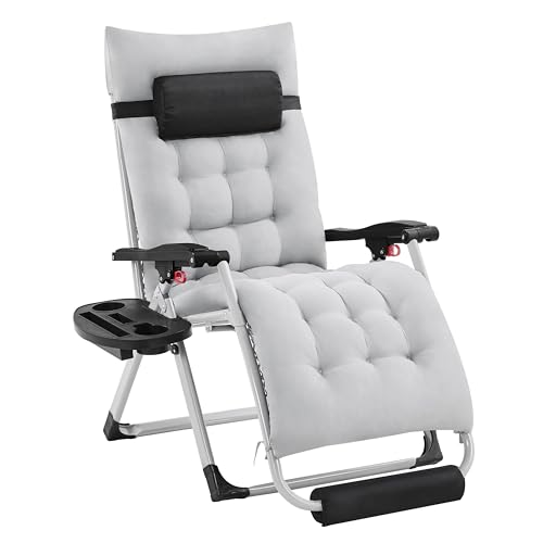 Yaheetech Zero Gravity Chair, Folding Reclining Lounge Recliner with Removable Pad & Headrest & Side Cup Holder Tray for Indoor and Outdoor Gray/1