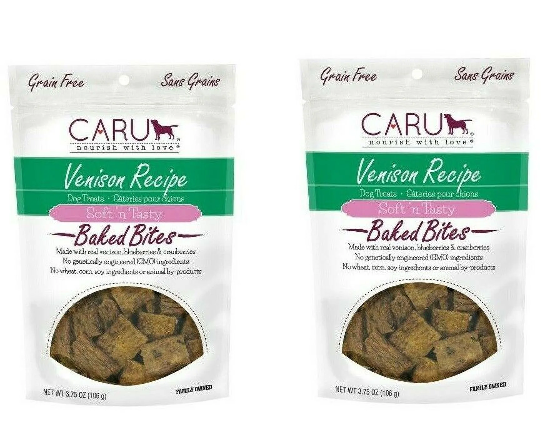 Caru Natural Venison Recipe Baked Bites Dog Treats 4Oz. (2 Pack)