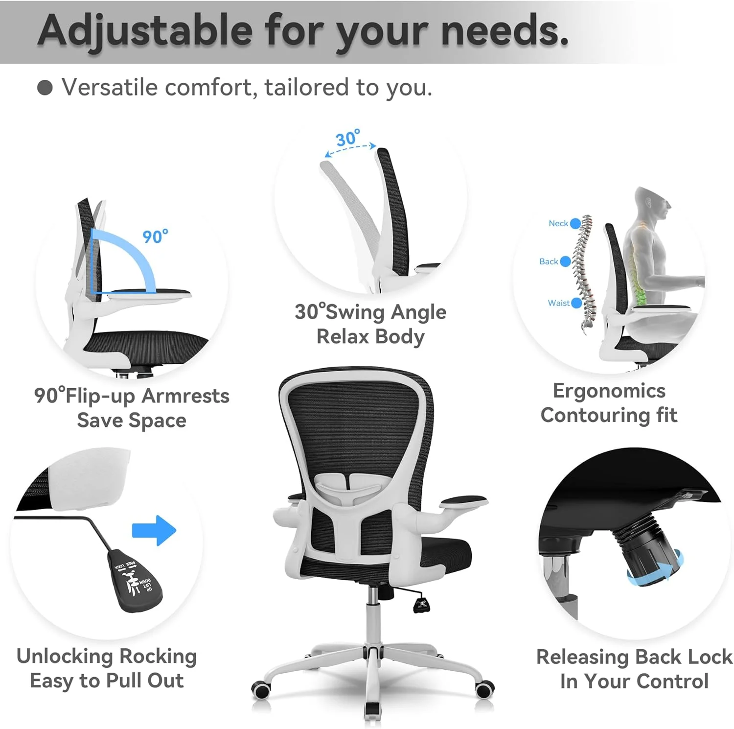 JIAH Office Chair, Office Chair,Breathable Mesh Desk Chair, Computer Chair with Flip-up Armrests, Rolling Swivel Task Chair,Home Office Desk Chair (White)