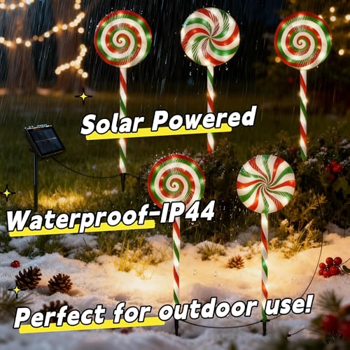 Christmas Lollipop Pathway Lights-5 Pack Solar Powered Outdoor Garden Path Lights Xmas Candy Cane Landscape Lighting Solar Waterproof Decorative Lights Decorations Outside Yard