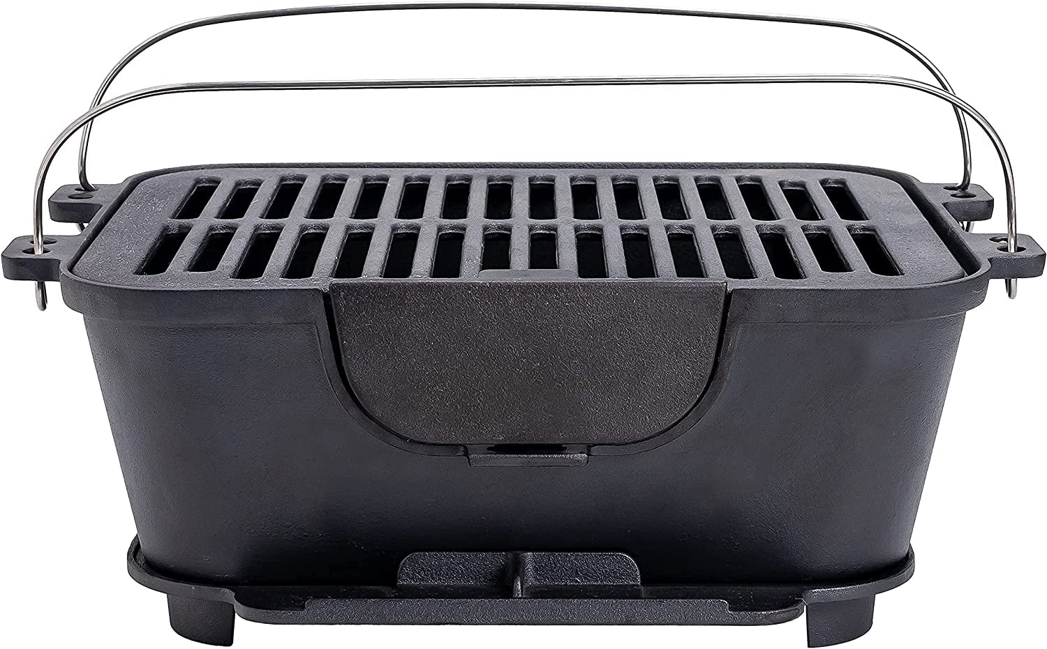 Bruntmor Pre-Seasoned Hibachi-Style Portable Cast Iron Charcoal Rectangle BBQ Grill, 14