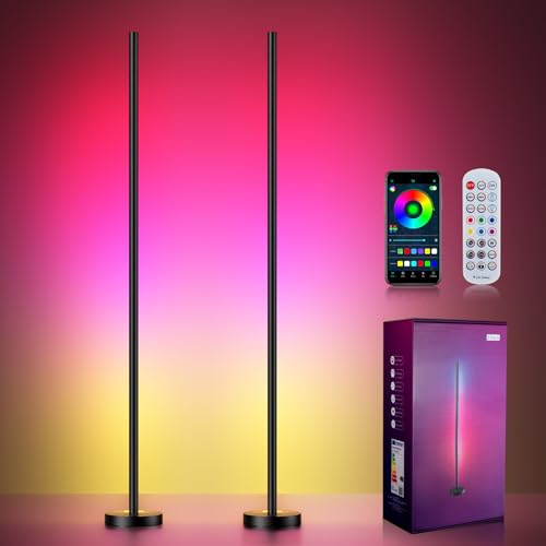 Smart RGBICW LED Corner Floor Lamp - 16 Million DIY Colors, 68+ Scenes, Music Sync, App & Remote Control, Color-Changing Ambient Lighting for Living Rooms, Bedrooms, and Gaming Rooms