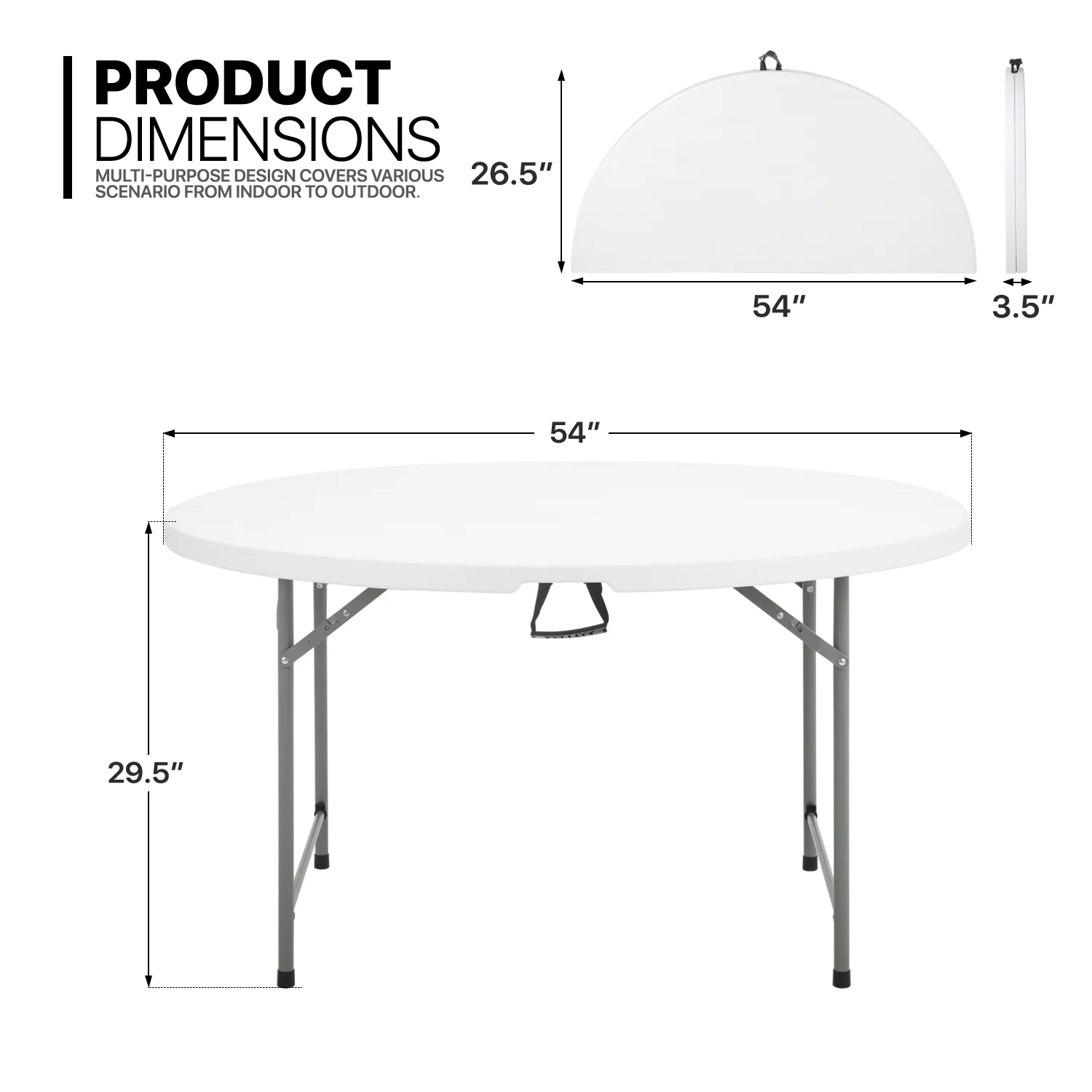 Magshion 7 Pieces 4.5 FT Folding Round Table and Chair Set, Event Wedding Card Desk with Handle and Foldable Stools with Steel Frame, White