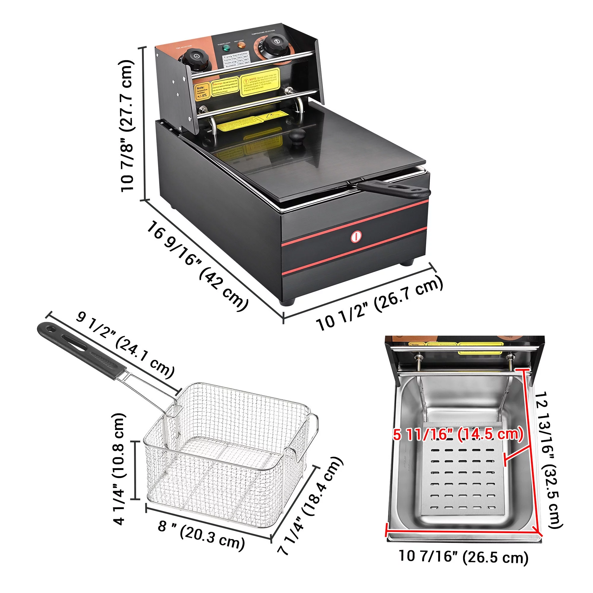 Deep Fryer,Commercial Electric Deep Fryer,Stainless Steel with Basket & Lid,Temperature Control Frying Machine,110V