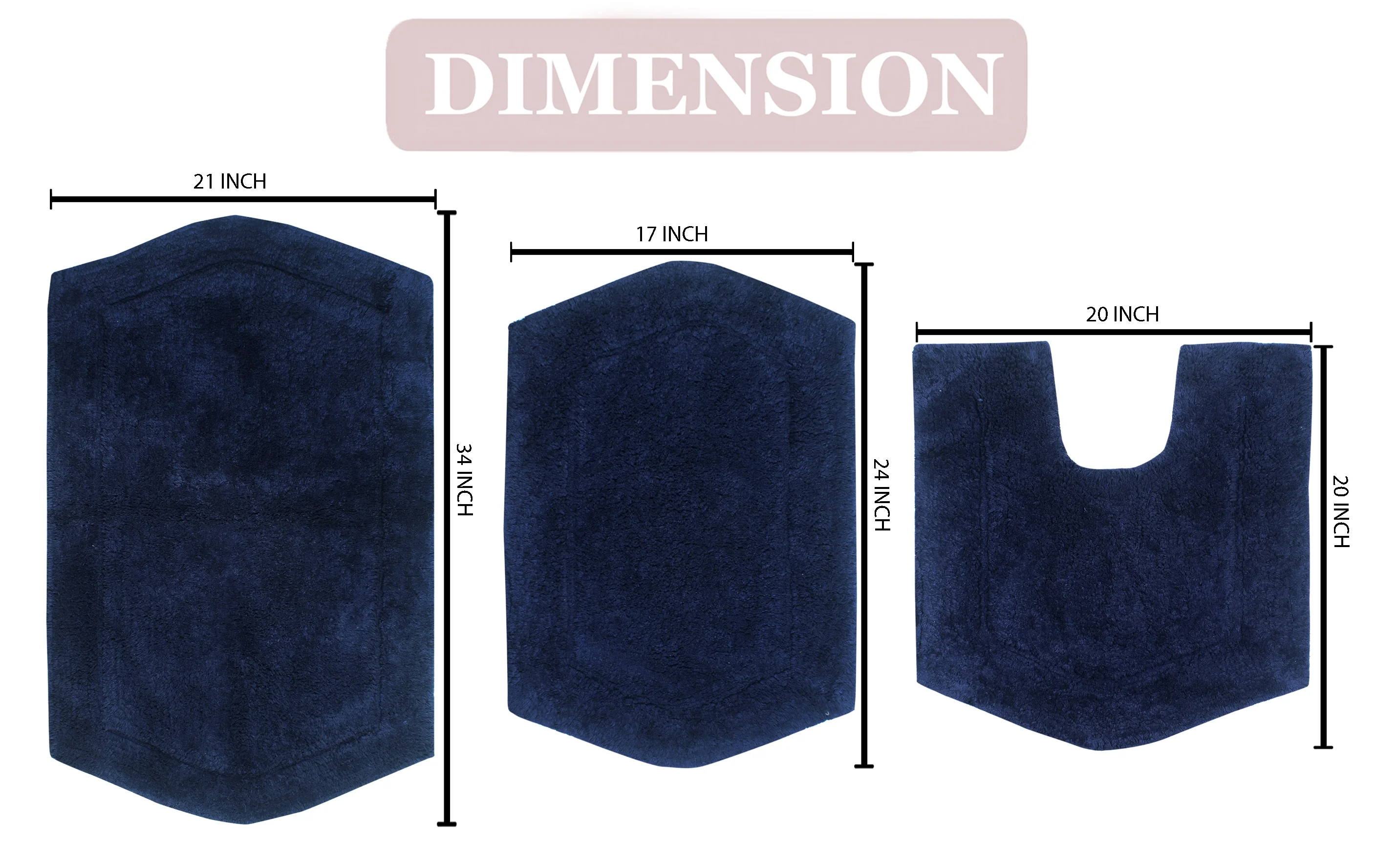 Home Weavers Waterford Collection 100% Cotton Tufted Bath Rug, Extra Soft and Absorbent Bath Rugs, Non-Slip Plush Bath Carpet, Machine Wash, bath rug for Bathroom, 3 Piece Set with Contour, Navy Rug