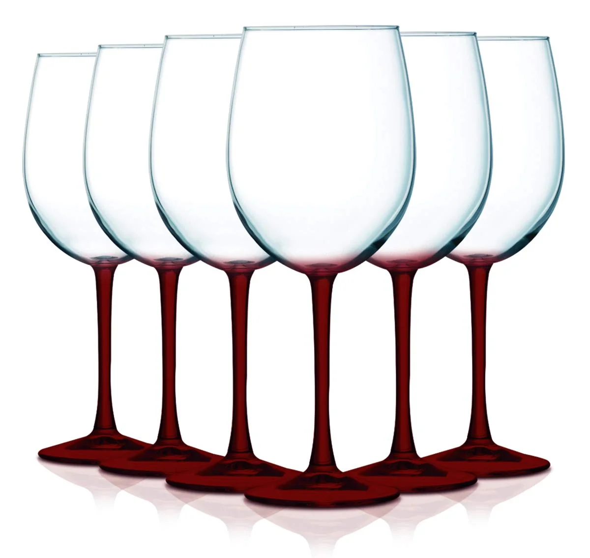 TableTop King 16 oz Wine Glasses, Stemmed Style, Cachet Bottom Accent, Red, Set of 6
