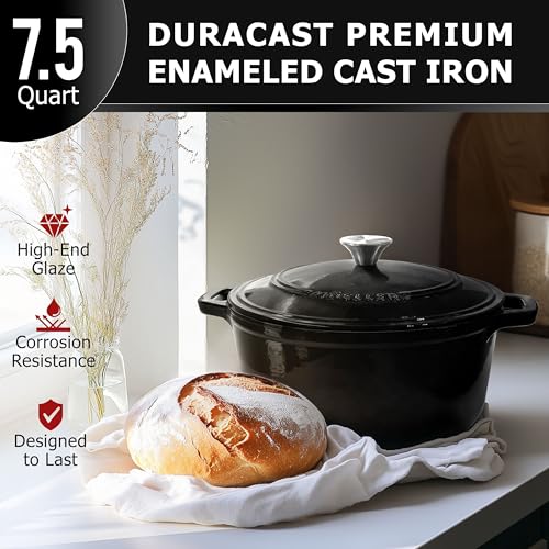 Mueller 6qt Enameled Cast Iron Dutch Oven, Heavy-Duty Casserole and Braiser Pan with Lid and Knob, Oven-Safe up to 500° F & Across All Cooktops, White