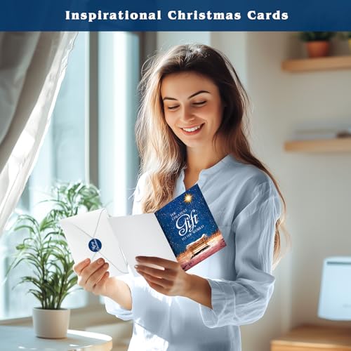 Religious Christmas Cards- Boxed Christmas Cards with Envelopes & Stickers- Bulk New Years Inspirational Cards- Pack of 18 （Greatest Gift）