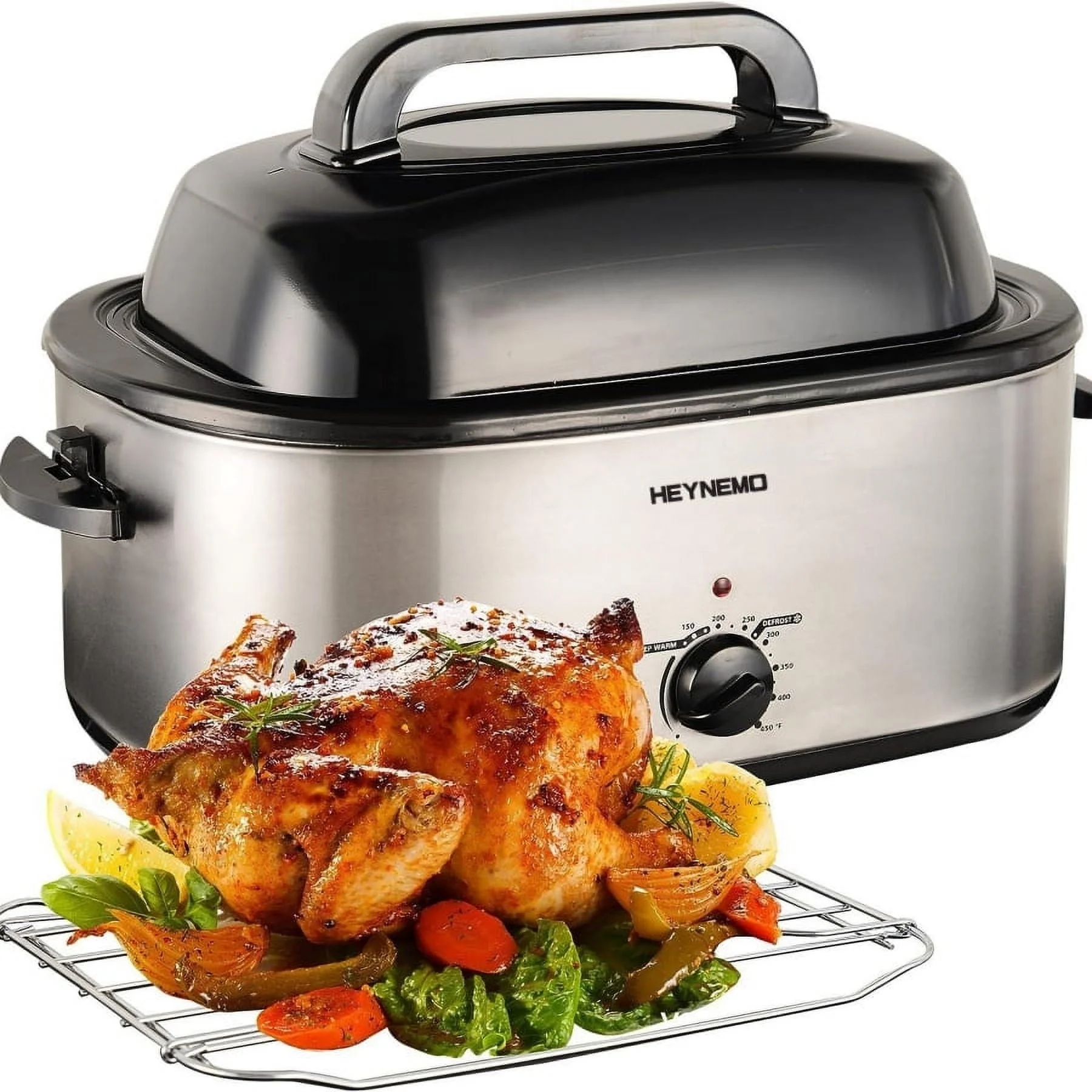 CozyHom 24 QT Electric Roaster Oven, Stainless Steel Roaster Pan with Self-Basting Lid Removable Insert Pot, Silver