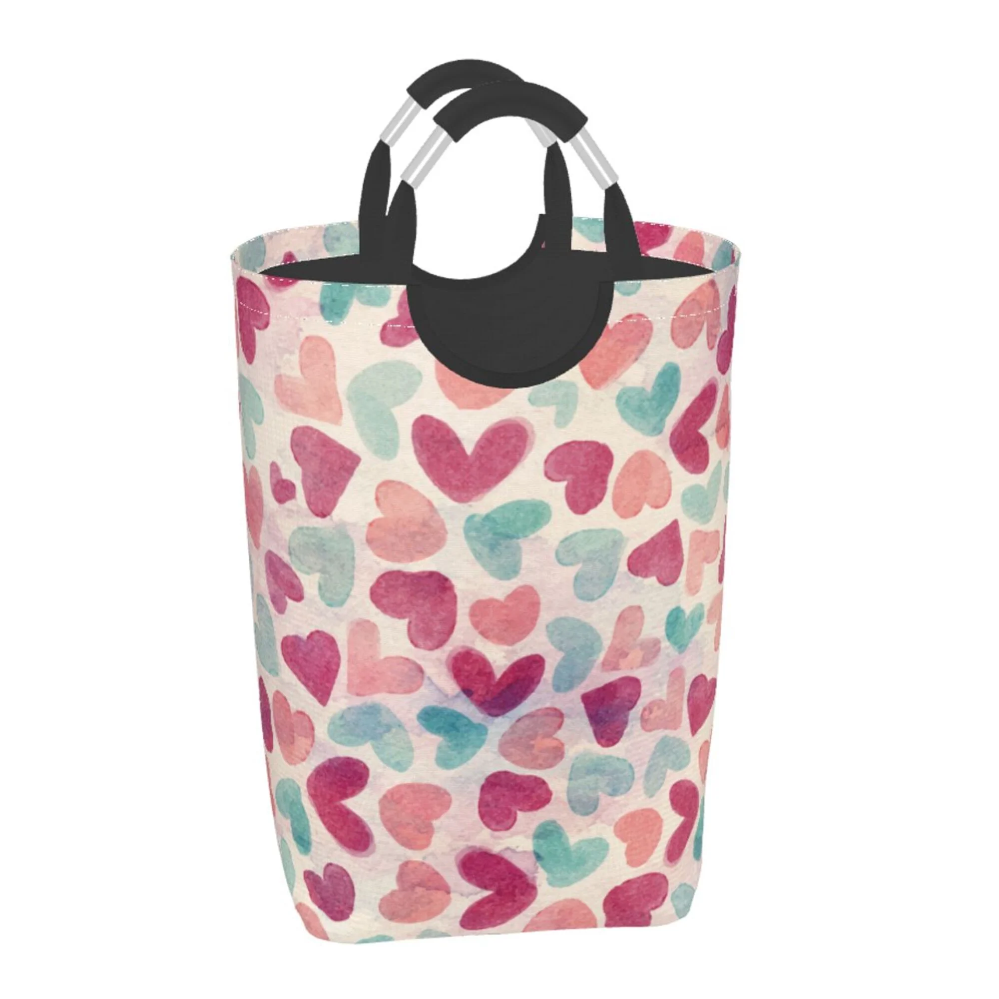 YFYANG 50L Foldable Laundry Hamper, Waterproof Oxford Fabric Vintage Watercolor Heart Doodle Laundry Bag Laundry Baskets