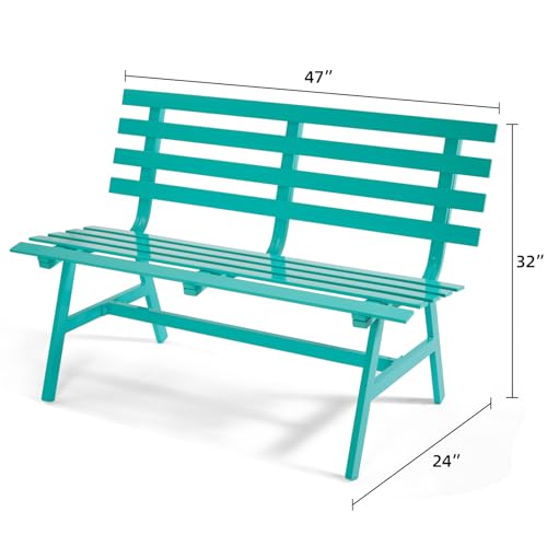 Outdoor Bench Weatherproof Aluminum Park Bench for Garden Patio Porch Lawn Backyard, Blue