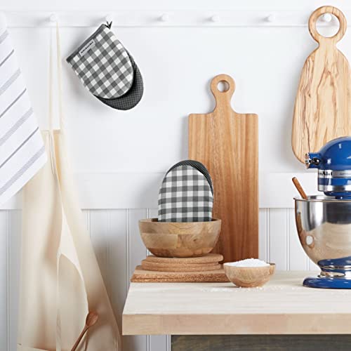 KitchenAid Gingham Cotton Mini Oven Mitt 2-Pack Set, Passion Red, 5.5