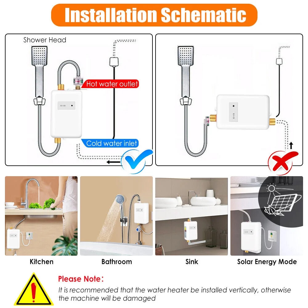JahyShow Instant Hot Water Heater Electric Tankless On Demand House Shower Sink 3000W